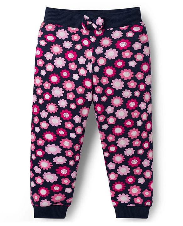 Babyhug Single Jersey Knit Full Length Lounge Pants With Floral & Polka Dot Print Pack of 3 - Multicolor