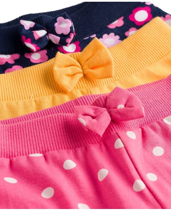 Babyhug Single Jersey Knit Full Length Lounge Pants With Floral & Polka Dot Print Pack of 3 - Multicolor