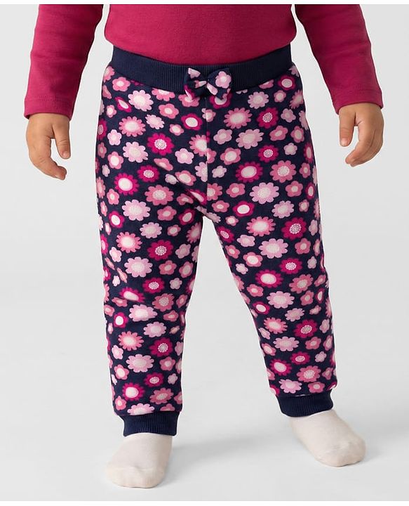 Babyhug Single Jersey Knit Full Length Lounge Pants With Floral & Polka Dot Print Pack of 3 - Multicolor