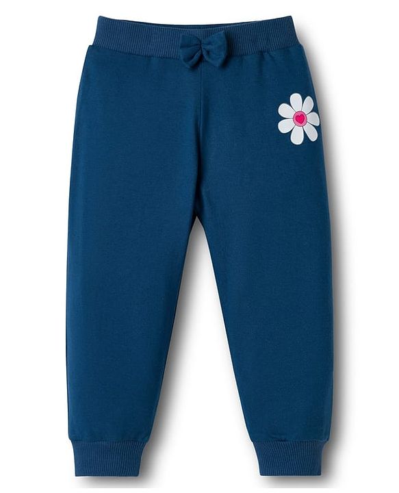 Babyhug Cotton Knit Full Length Heart & Floral Printed Lounge Pants With Bow Applique Pack of 2 - Multicolor