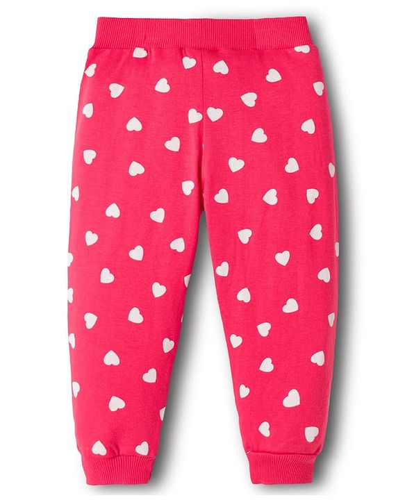 Babyhug Cotton Knit Full Length Heart & Floral Printed Lounge Pants With Bow Applique Pack of 2 - Multicolor