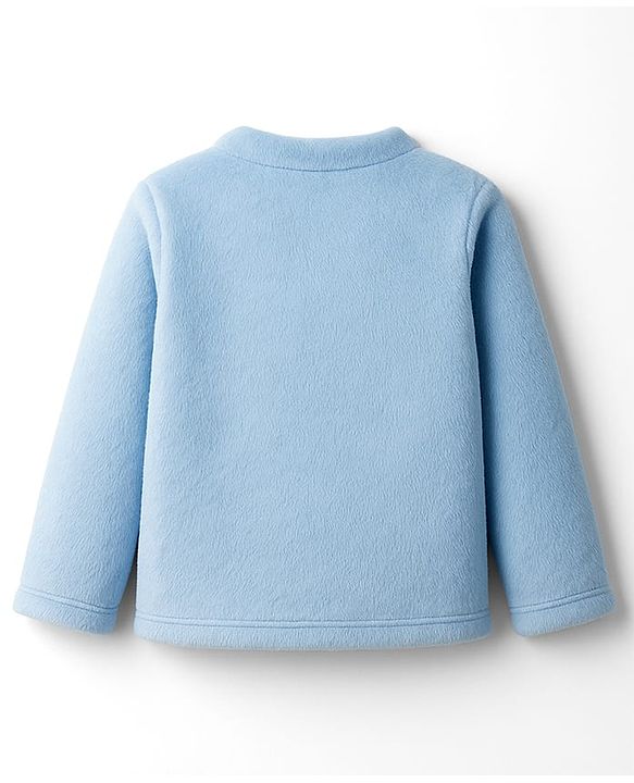 Babyhug Velour Cotton Knit Full Sleeves Winter Night Suit with Bear Design - Light Blue