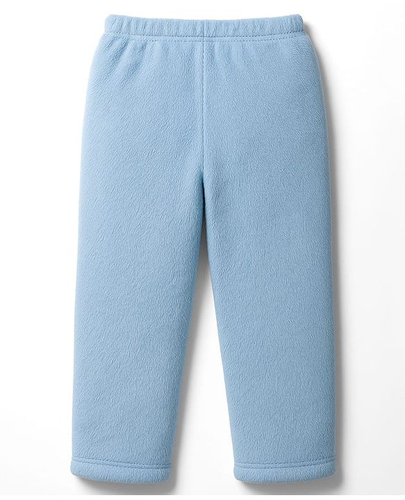 Babyhug Velour Cotton Knit Full Sleeves Winter Night Suit with Bear Design - Light Blue