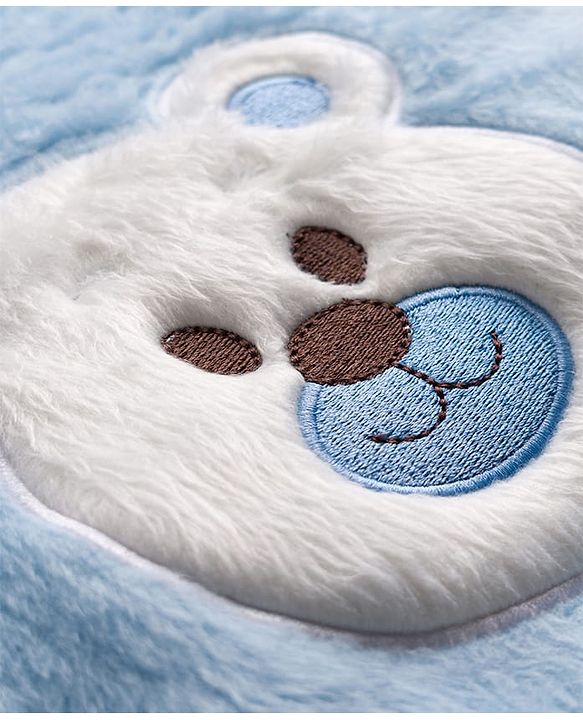 Babyhug Velour Cotton Knit Full Sleeves Winter Night Suit with Bear Design - Light Blue