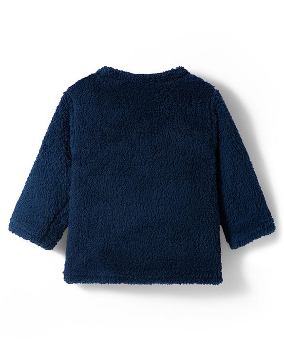 Babyhug Velour Knit Full Sleeves Winter Wear Night Suit With Bear Embriodery - Navy Blue