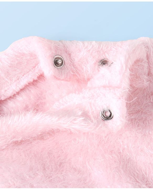 Babyhug Cotton Knit Full Sleeves Hooded Winter Wear Night Suit With Animal Face Embroidery - Pink