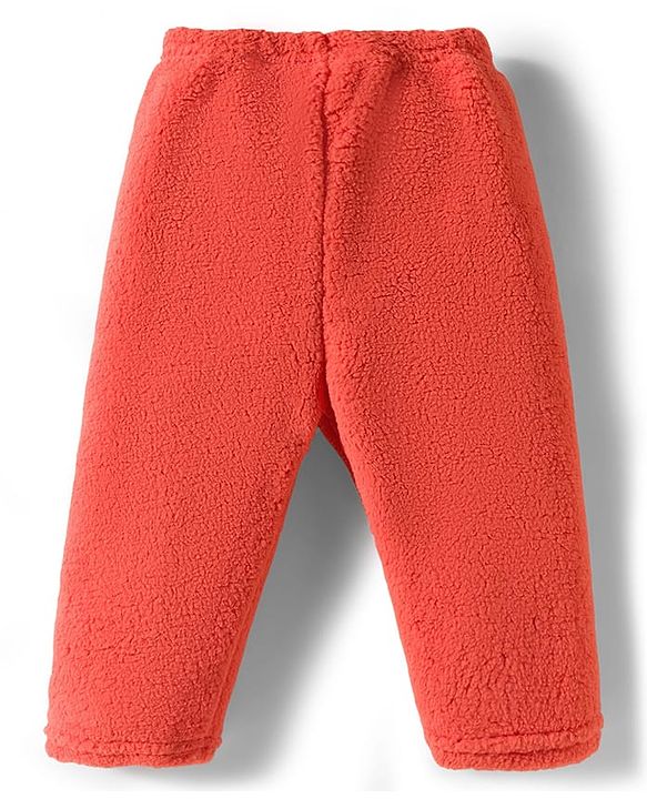 Babyhug Knit Full Sleeves Hooded Winter Night Suit With Animal Embroidery - Orange