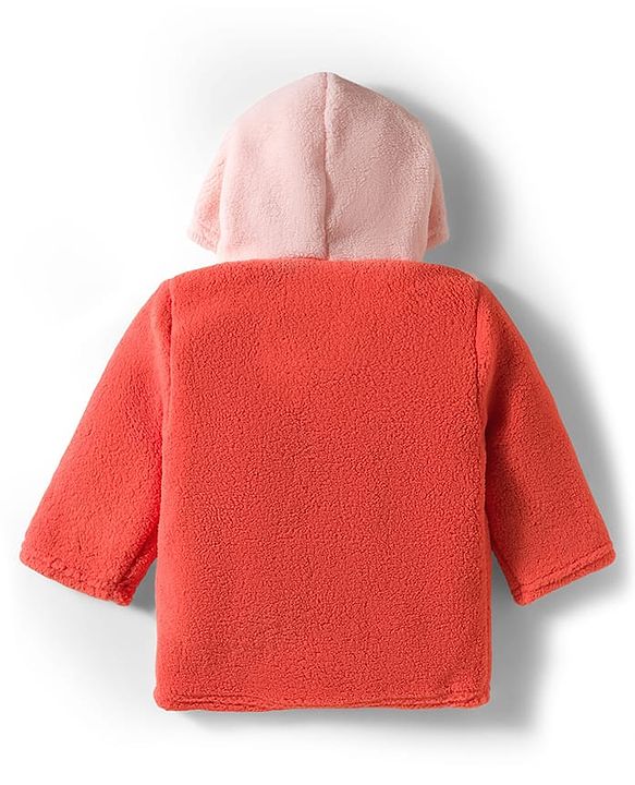 Babyhug Knit Full Sleeves Hooded Winter Night Suit With Animal Embroidery - Orange