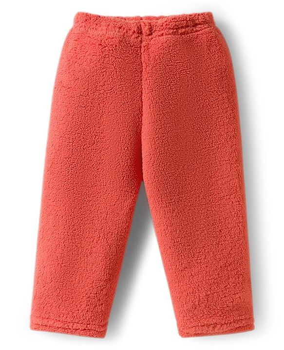 Babyhug Knit Full Sleeves Hooded Winter Night Suit With Animal Embroidery - Orange