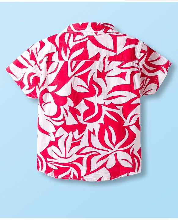 Babyhug Cotton Woven Half Sleeves Shirt & Denim Shorts Set With Leaf Print - Multicolor