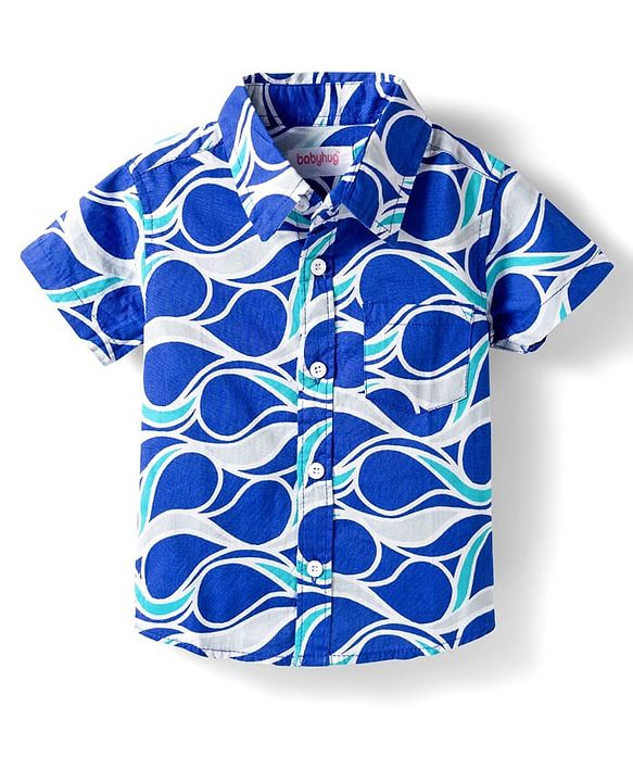 Babyhug Cotton Woven Half Sleeves Printed Shirt & Denim Shorts Set - Multicolor