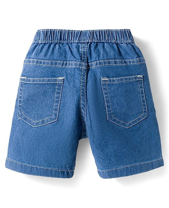 ToffyHouse Cotton Woven Half Sleeves Shirt & Denim Shorts Set with Tropical Theme Print - Blue