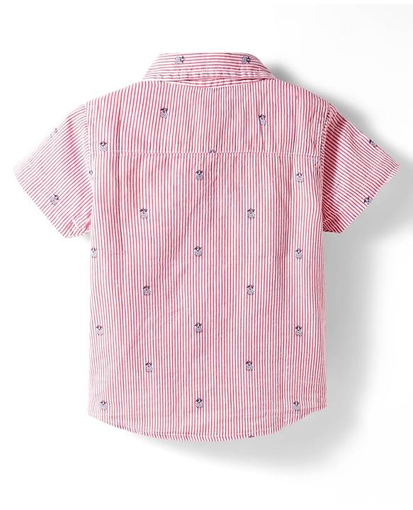 Babyhug Cotton Woven Half Sleeves Striped Shirt & Denim Shorts Set With Watermelon Print - Orange & Blue