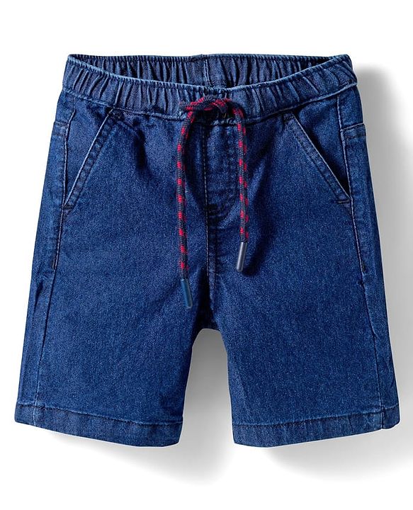 Babyhug Cotton Woven Half Sleeves Striped Shirt & Denim Shorts Set With Watermelon Print - Orange & Blue