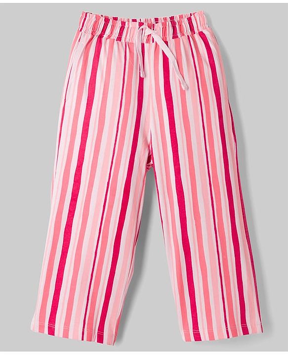 Pine Kids Cotton Knit Half Sleeves Striped Co-Ord Shirt & Capri Night Suit - Pink