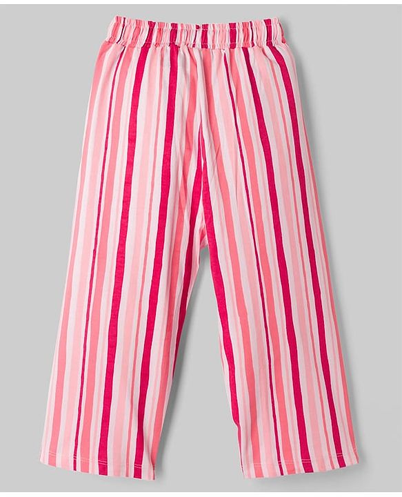 Pine Kids Cotton Knit Half Sleeves Striped Co-Ord Shirt & Capri Night Suit - Pink