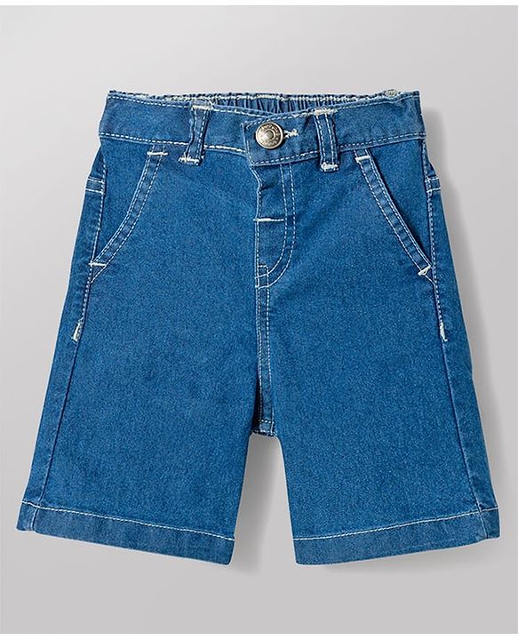 Babyhug Cotton Woven Half Sleeves Shirt & Denim Shorts Set with Beach Theme Print - Blue