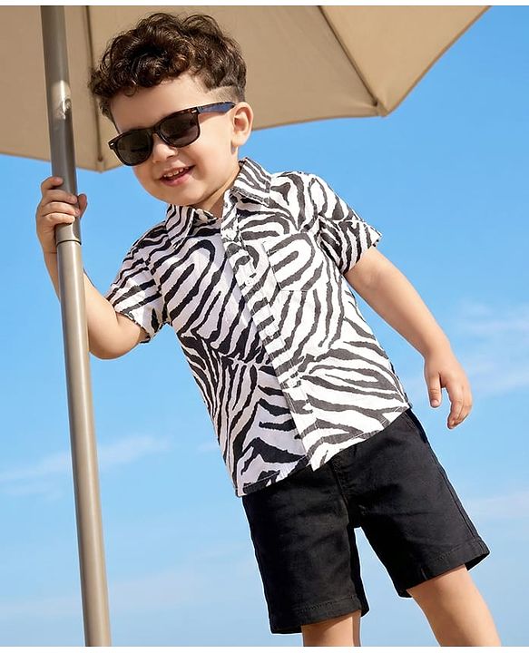 Babyhug Cotton Woven Half Sleeves Printed Shirt & Denim Shorts Set - Multicolor