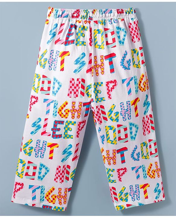 Pine Kids Cotton Knit Half Sleeves Co-Ord Top & Pyjama Capri Set Printed Night-Suit - Multicolor