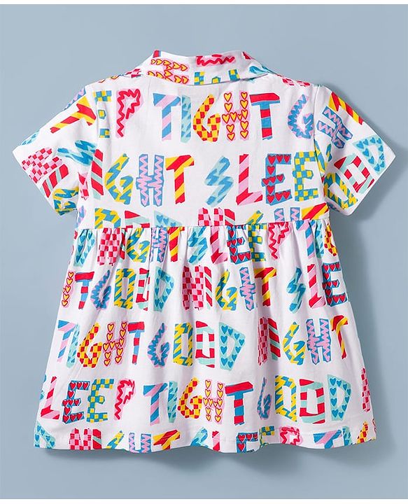 Pine Kids Cotton Knit Half Sleeves Co-Ord Top & Pyjama Capri Set Printed Night-Suit - Multicolor