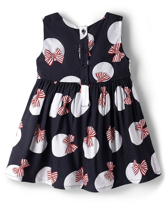 Babyhug Cotton Woven Frock & Half Sleeves Shrug With Bow Print - Multicolor
