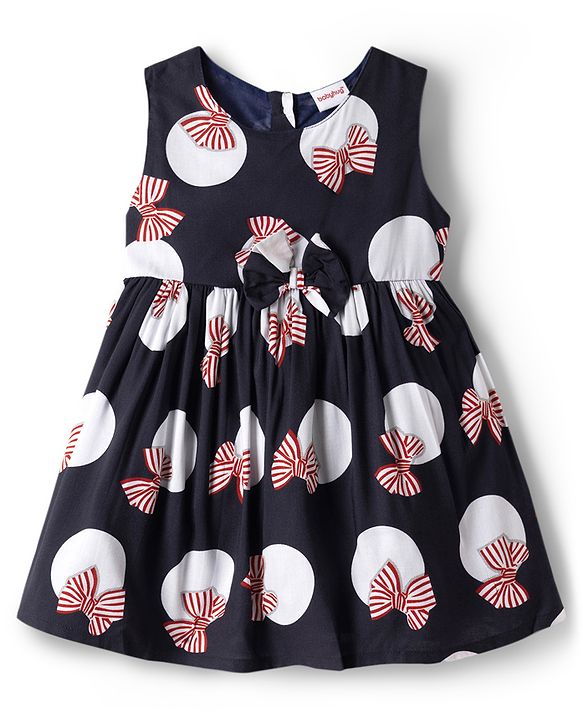 Babyhug Cotton Woven Frock & Half Sleeves Shrug With Bow Print - Multicolor