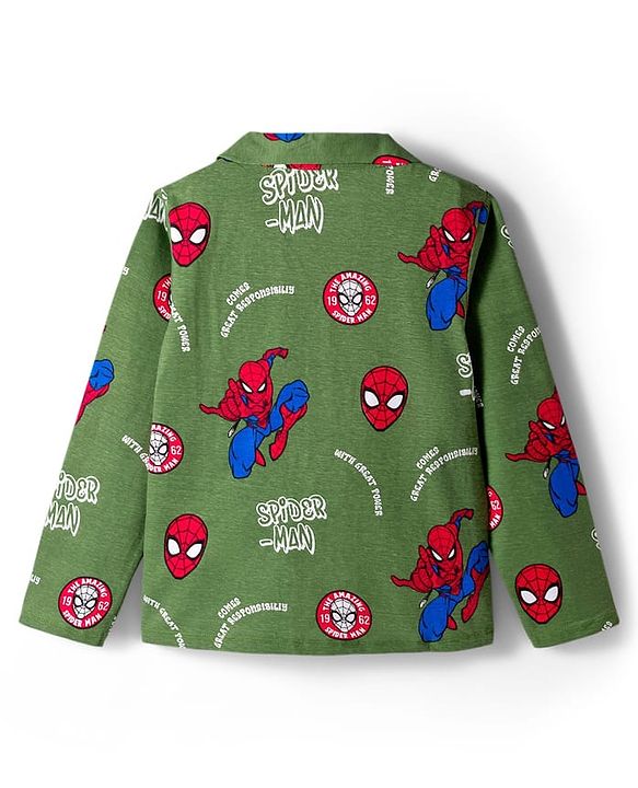Pine Kids Marvel Single Jersey Knit Full Sleeves Co-ord Night Suit With Spider-Man Print - Green
