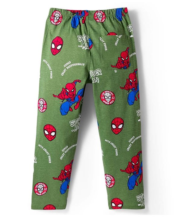 Pine Kids Marvel Single Jersey Knit Full Sleeves Co-ord Night Suit With Spider-Man Print - Green
