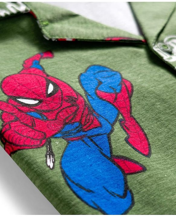 Pine Kids Marvel Single Jersey Knit Full Sleeves Co-ord Night Suit With Spider-Man Print - Green