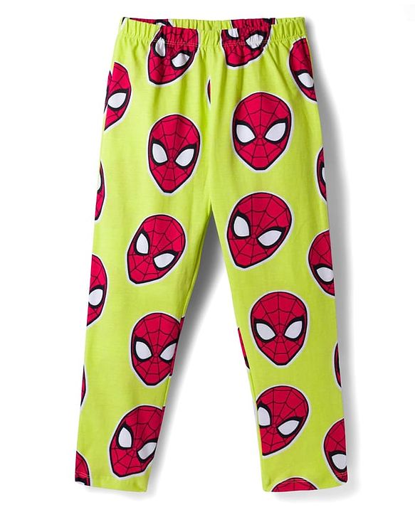 Pine Kids Marvel Single Jersey Knit Full Sleeves Co-ord Night Suit With Spider-Man Print - Lime Green