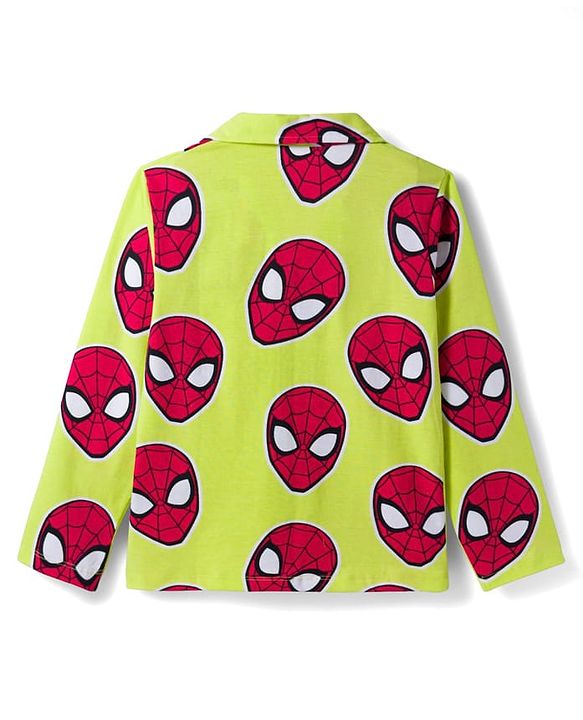 Pine Kids Marvel Single Jersey Knit Full Sleeves Co-ord Night Suit With Spider-Man Print - Lime Green
