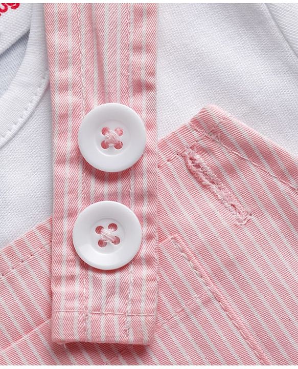 Babyhug 100% Cotton Woven Half Sleeves Knee Length Striped Frock With Inner Tee - Light Pink