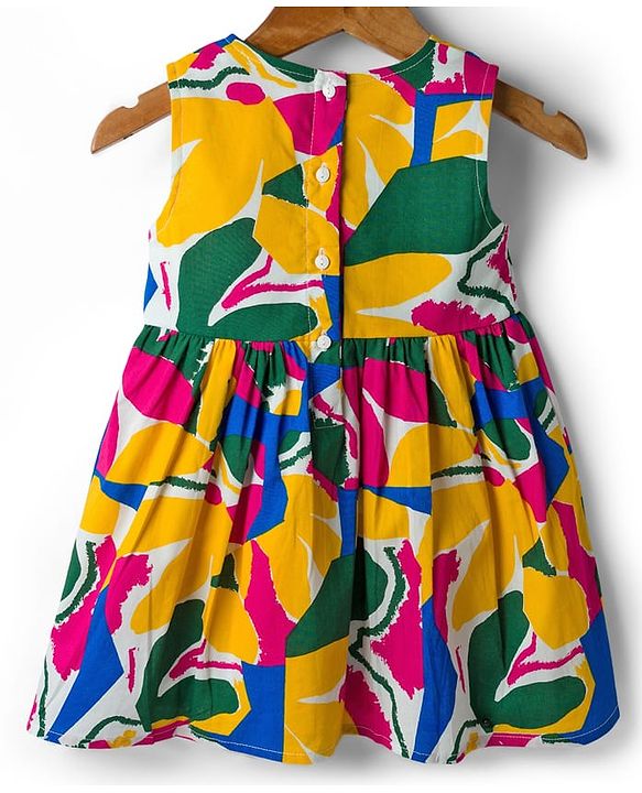 Babyhug 100% Cotton Woven Half Sleeves Abstract Printed Frock With Shrug - Multicolour