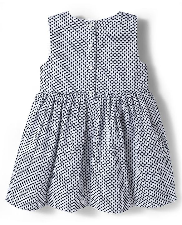 Babyhug Cotton Woven Frock & Half Sleeves Shrug With Polka Dot Print & Bow Applique - Navy Blue