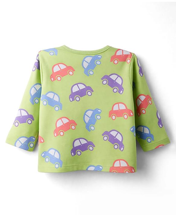 Babyhug 100% Cotton Knit Full Sleeves Striped Jhablas with Car Print Pack of 3 - Coral Light Green & White