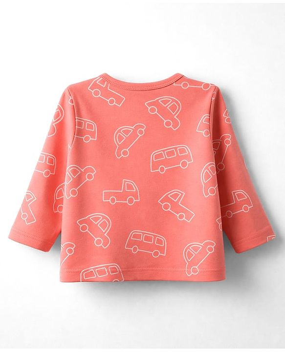 Babyhug 100% Cotton Knit Full Sleeves Striped Jhablas with Car Print Pack of 3 - Coral Light Green & White
