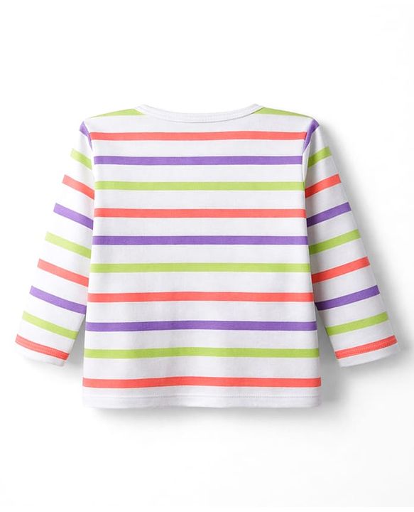 Babyhug 100% Cotton Knit Full Sleeves Striped Jhablas with Car Print Pack of 3 - Coral Light Green & White