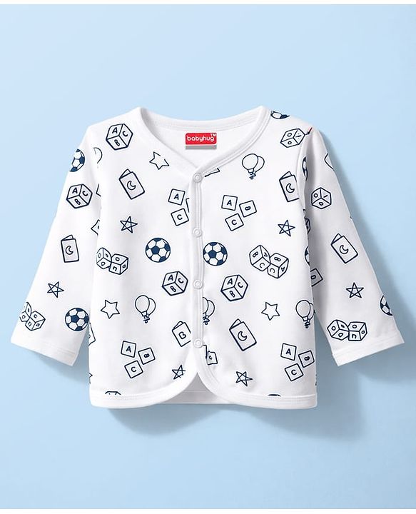 Babyhug 100% Cotton Knit Full Sleeves Jhablas with Ball & Star Print Pack of 3 - Navy Blue Red & White