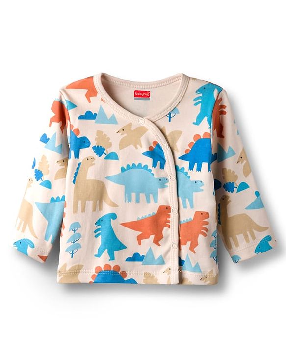 Babyhug 100% Cotton Knit Full Sleeves Jhablas with Dino Print & Stripes Pack of 3 - Multicolor