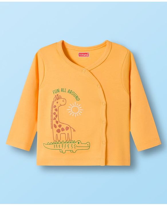 Babyhug 100% Cotton Knit Half Sleeves Jhablas With Animal Print Pack of 3 - Orange Yellow & White