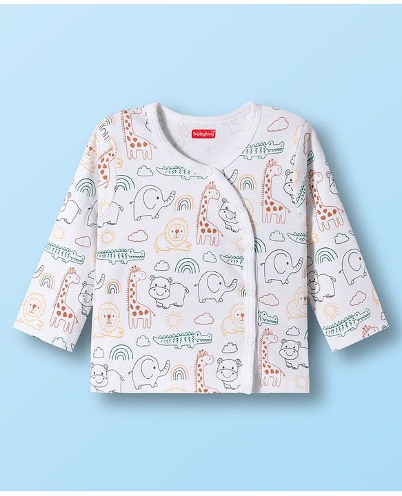 Babyhug 100% Cotton Knit Half Sleeves Jhablas With Animal Print Pack of 3 - Orange Yellow & White