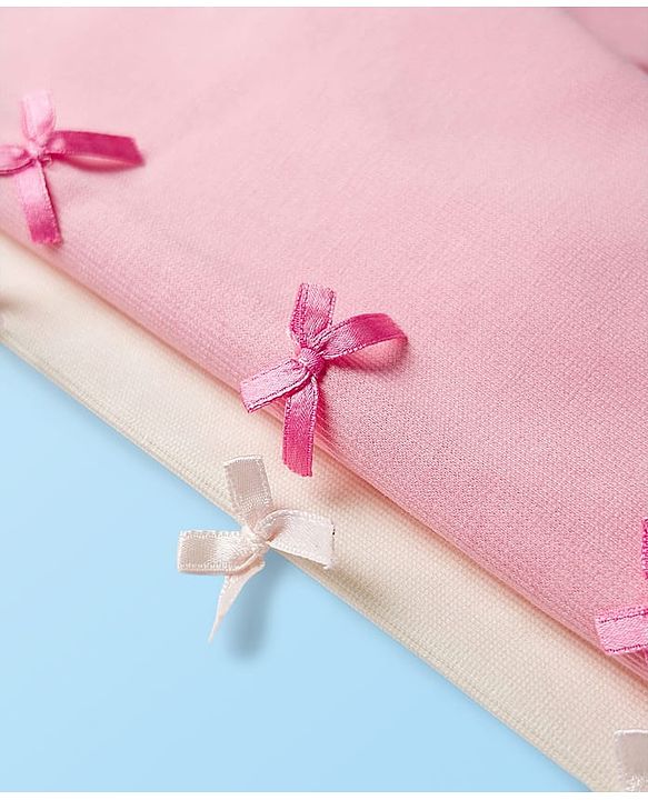 Babyhug Cotton Lycra Knit Full Length Solid Color Leggings with Bow Pack of 2 - Pink & White
