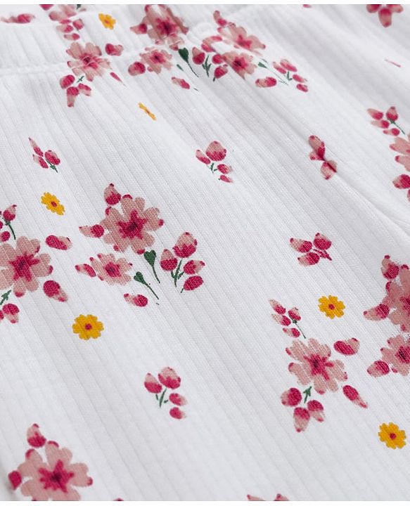 Babyhug Cotton Lycra Knit Full Length Leggings With Floral Print - White