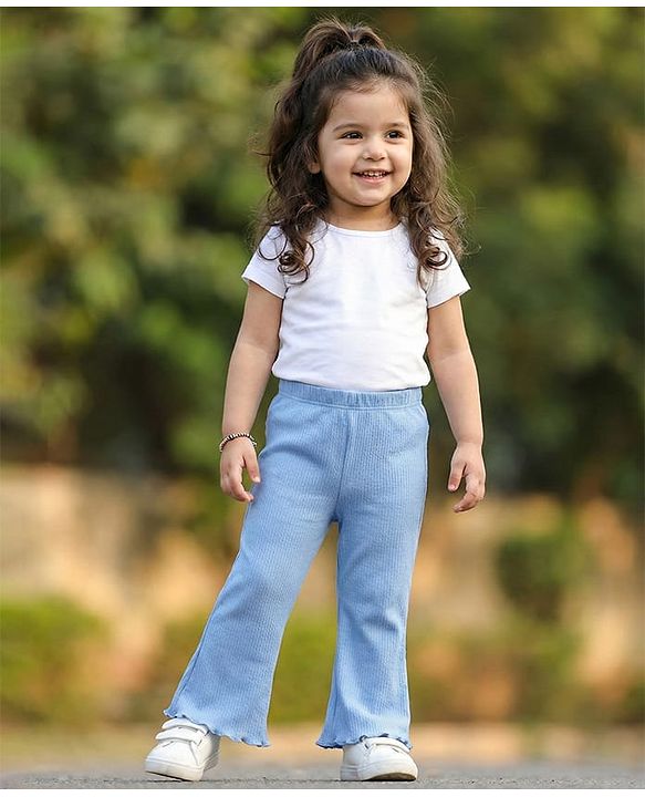 Babyhug Cotton Knit Full Length Solid Color Flared Legging - Blue
