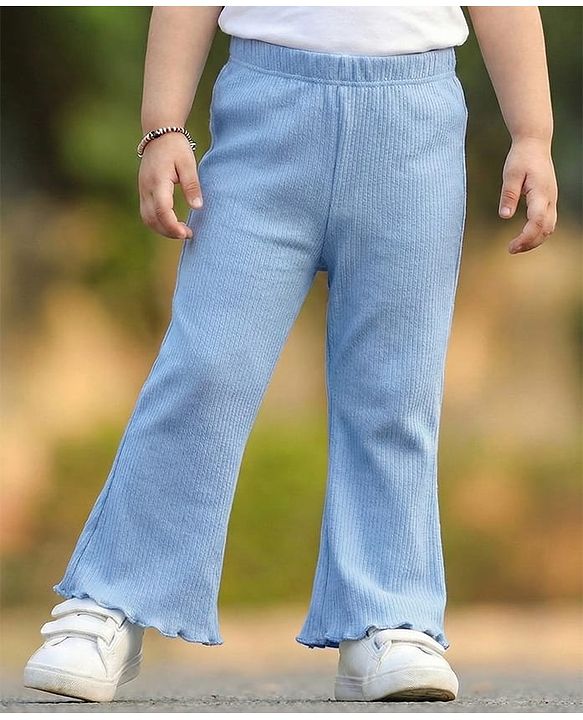 Babyhug Cotton Knit Full Length Solid Color Flared Legging - Blue
