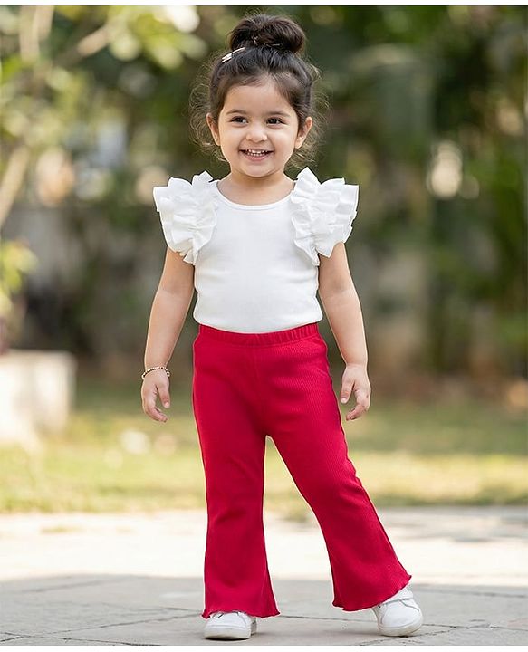 Babyhug Cotton Knit Full Length Solid Color Flared Legging - Maroon