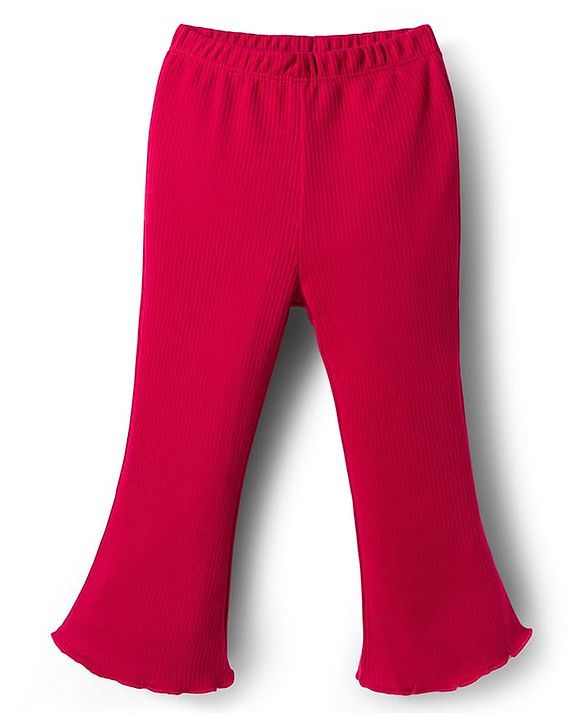 Babyhug Cotton Knit Full Length Solid Color Flared Legging - Maroon