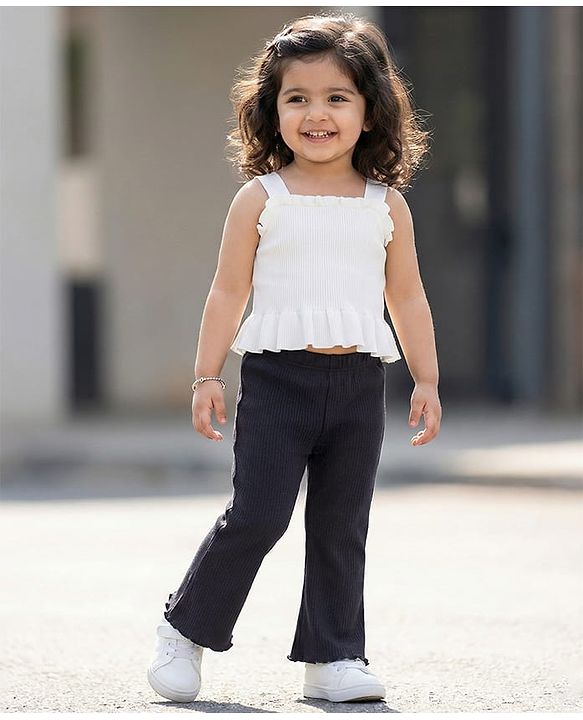 Babyhug Cotton Knit Full Length Solid Color Flared Legging - Black
