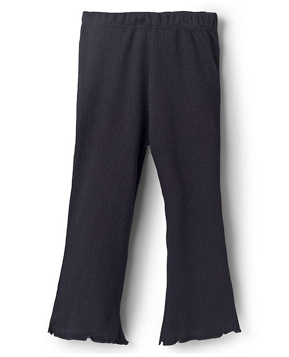 Babyhug Cotton Knit Full Length Solid Color Flared Legging - Black