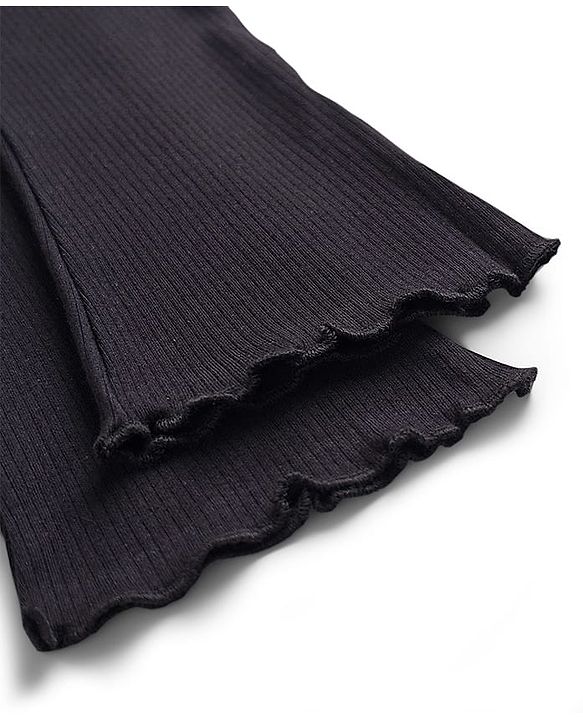 Babyhug Cotton Knit Full Length Solid Color Flared Legging - Black
